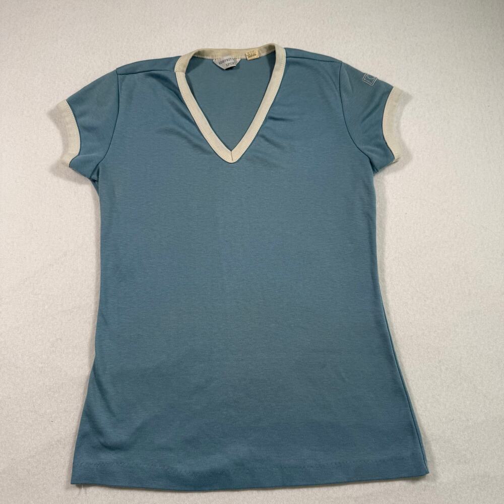 Vintage Geoffrey‎ Beene Sport ringer blue and white baby tee size medium tshirt